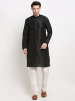 Thumbnail for Jompers Men's Black Dupion Silk Kurta with Churidar & Nehru Jacket (Green ) - Distacart