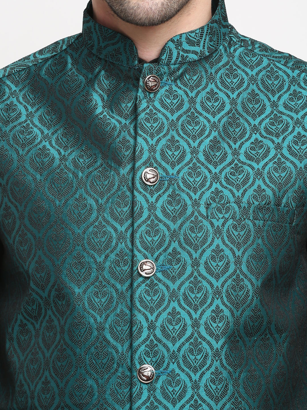 Jompers Men's Black Dupion Silk Kurta with Churidar & Nehru Jacket (Green ) - Distacart