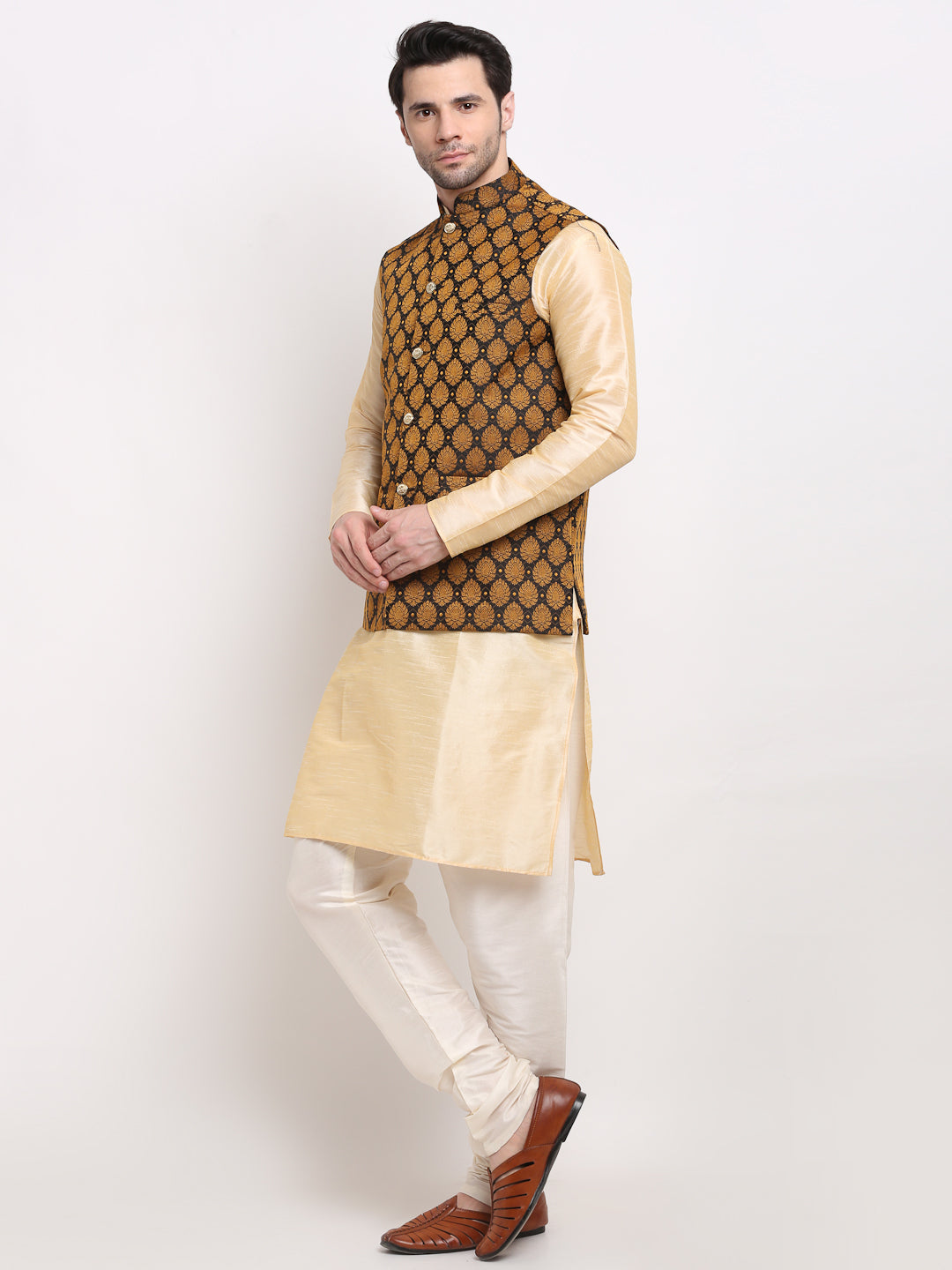 Buy Jompers Men s Golden Dupion Silk Kurta with Churidar Nehru