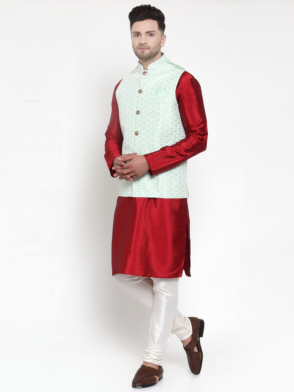 Jompers Men's Solid Dupion Kurta Pajama with Embroidered Nehru Jacket (Light-Green) - Distacart
