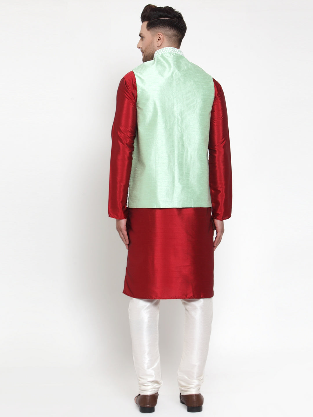 Jompers Men's Solid Dupion Kurta Pajama with Embroidered Nehru Jacket (Light-Green) - Distacart