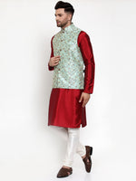 Thumbnail for Jompers Men's Solid Dupion Kurta Pajama with Woven Nehru Jacket (Sky) - Distacart