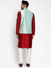 Thumbnail for Jompers Men's Solid Dupion Kurta Pajama with Woven Nehru Jacket (Sky) - Distacart