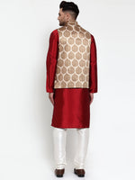 Thumbnail for Jompers Men's Solid Dupion Kurta Pajama with Printed Nehru Jacket (Brown) - Distacart