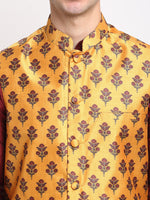 Thumbnail for Jompers Men's Maroon Dupion Silk Kurta with Churidar& Nehru Jacket(Yellow) - Distacart