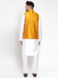 Thumbnail for Jompers Men's Solid Dupion Kurta Pajama with Woven Nehru Jacket (Yellow) - Distacart