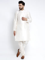Thumbnail for Jompers Men's Solid White Dupion Kurta Payjama with Embroidered Waistcoat (Sky) - Distacart