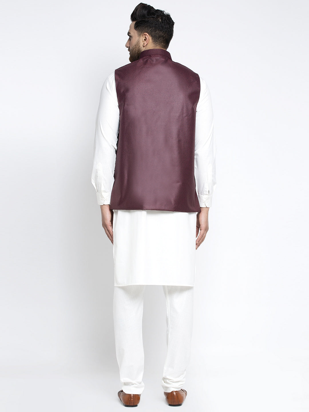 Jompers Men's Solid White Cotton Kurta Payjama with Solid Maroon Waistcoat(Maroon) - Distacart
