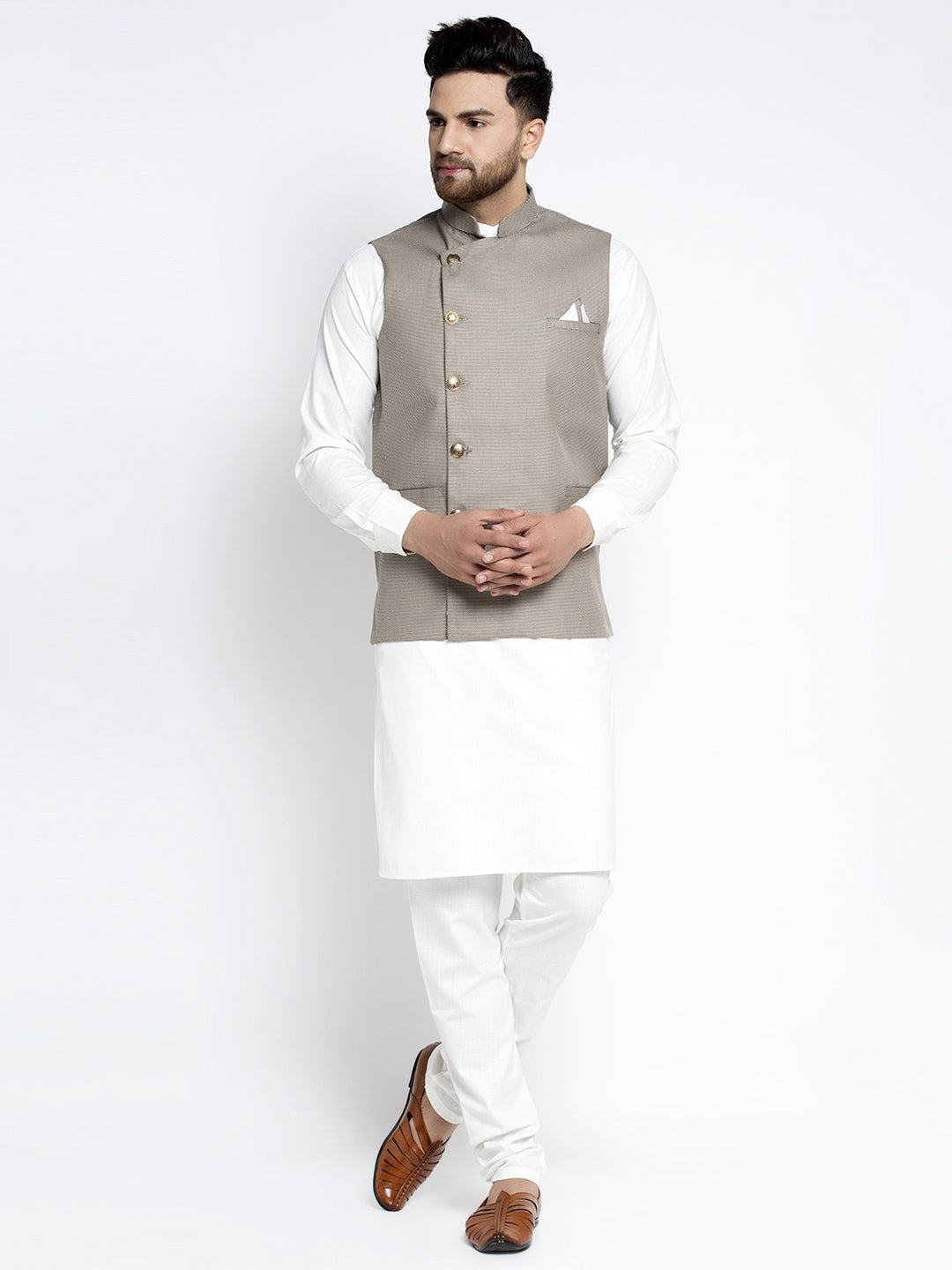 Grey kurta with waistcoat on sale