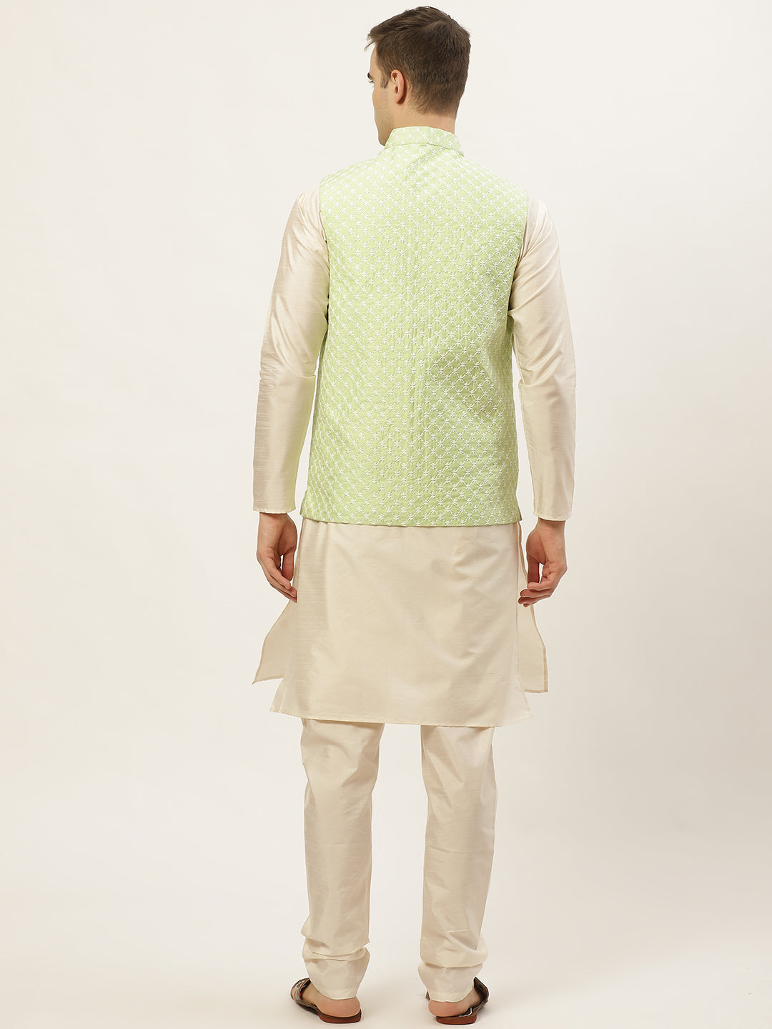 Jompers Men's Embroidered Nehru Jacket & Kurta Pyjama (Green ) - Distacart