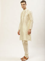 Thumbnail for Jompers Men's Embroidered Nehru Jacket & Kurta Pyjama ( Grey ) - Distacart