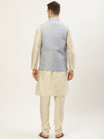 Thumbnail for Jompers Men's Embroidered Nehru Jacket & Kurta Pyjama ( Grey ) - Distacart