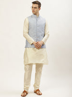 Thumbnail for Jompers Men's Embroidered Nehru Jacket & Kurta Pyjama ( Grey ) - Distacart
