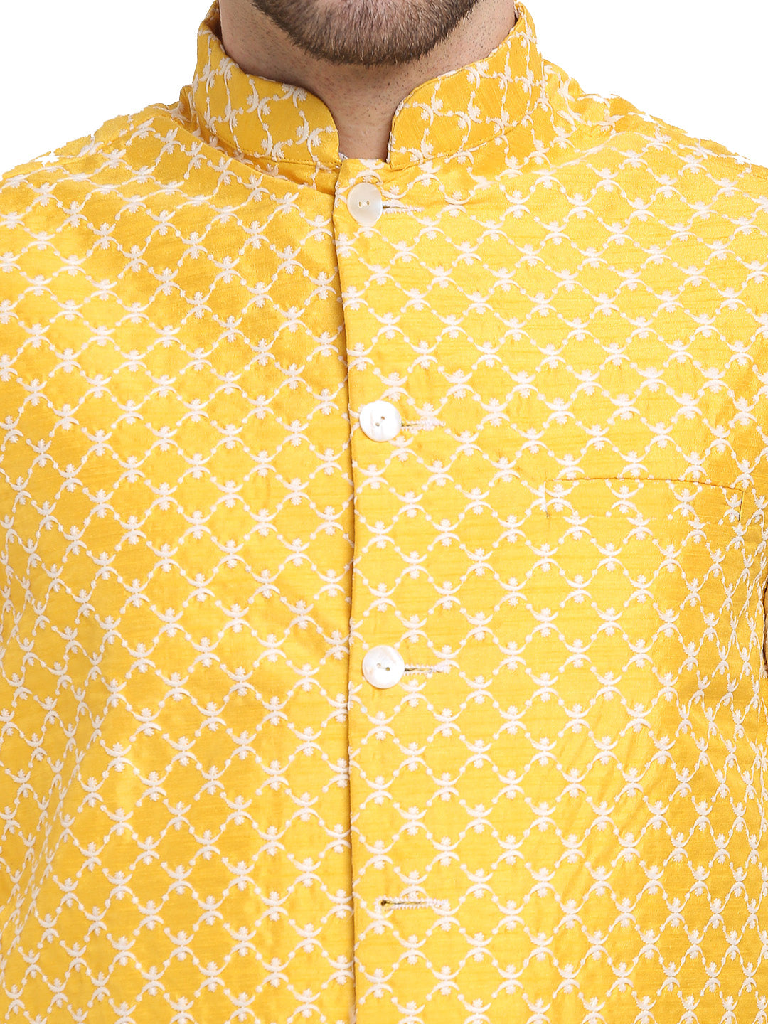 Jompers Men's Embroidered Nehru Jacket & Kurta Pyjama ( Mustard ) - Distacart