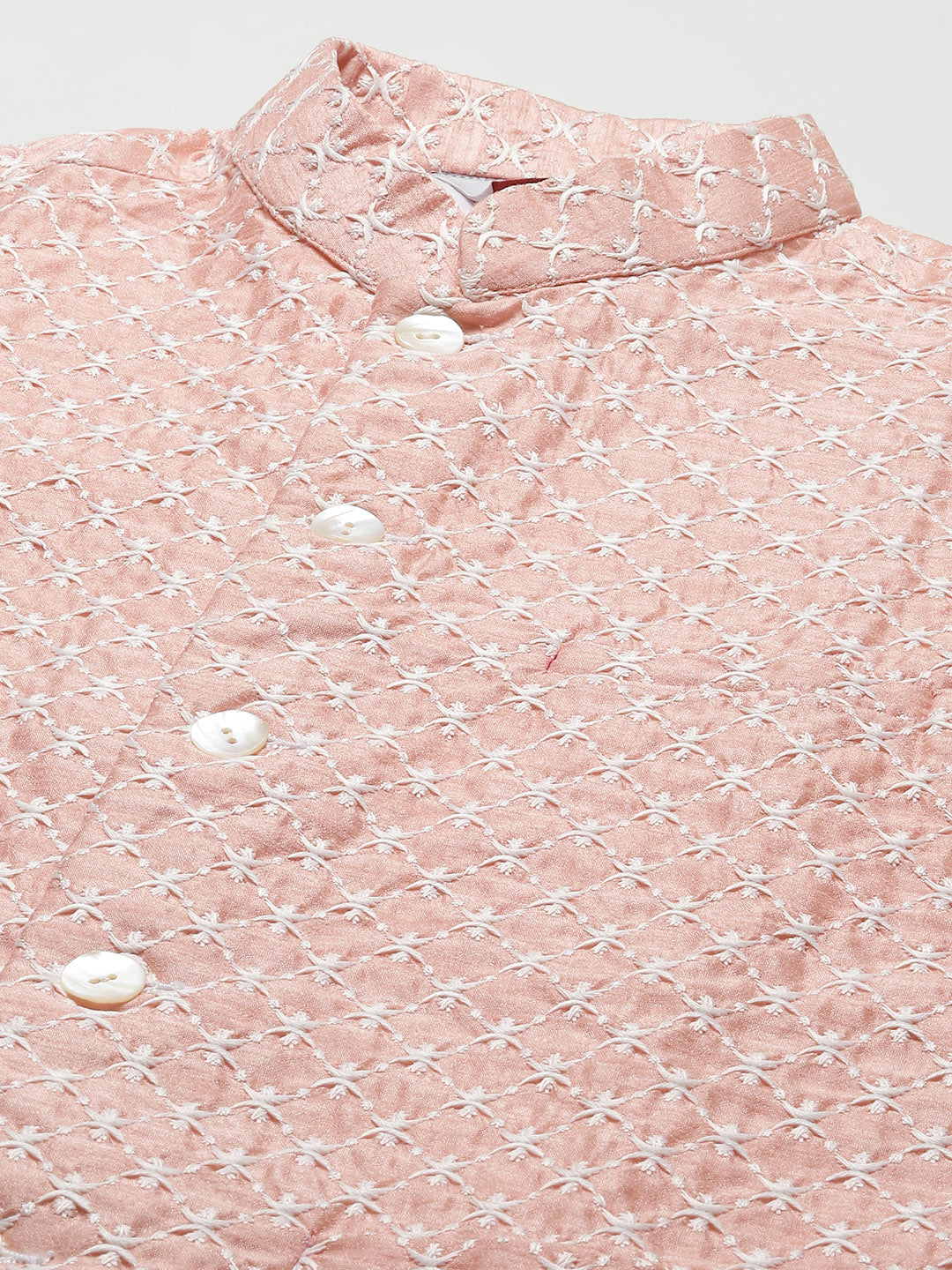 Jompers Men's Embroidered Nehru Jacket & Kurta Pyjama ( Peach ) - Distacart