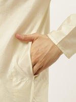 Thumbnail for Jompers Men's Embroidered Nehru Jacket & Kurta Pyjama ( Peach ) - Distacart