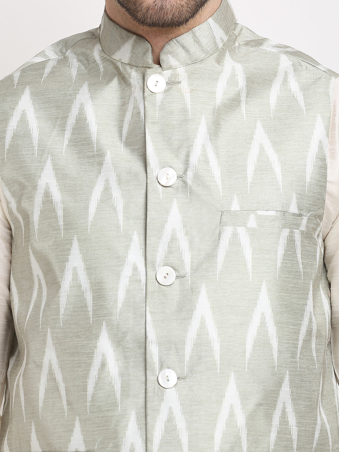 Jompers Men's Ikat Print Nehru Jacket & Kurta Pyjama ( Grey ) - Distacart