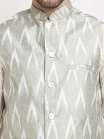 Thumbnail for Jompers Men's Ikat Print Nehru Jacket & Kurta Pyjama ( Grey ) - Distacart