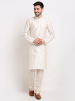 Thumbnail for Jompers Men's Ikat Print Nehru Jacket & Kurta Pyjama ( Grey ) - Distacart