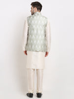 Thumbnail for Jompers Men's Ikat Print Nehru Jacket & Kurta Pyjama ( Grey ) - Distacart