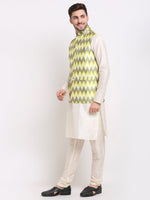 Thumbnail for Jompers Men's Ikat Print Nehru Jacket & Kurta Pyjama ( Multi-Olive ) - Distacart