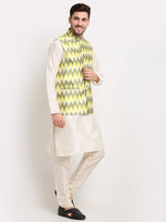 Thumbnail for Jompers Men's Ikat Print Nehru Jacket & Kurta Pyjama ( Multi-Olive ) - Distacart