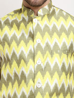Thumbnail for Jompers Men's Ikat Print Nehru Jacket & Kurta Pyjama ( Multi-Olive ) - Distacart