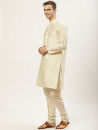 Thumbnail for Jompers Men's Ikat Print Nehru Jacket & Kurta Pyjama ( Mustard ) - Distacart