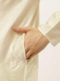 Thumbnail for Jompers Men's Ikat Print Nehru Jacket & Kurta Pyjama ( Mustard ) - Distacart