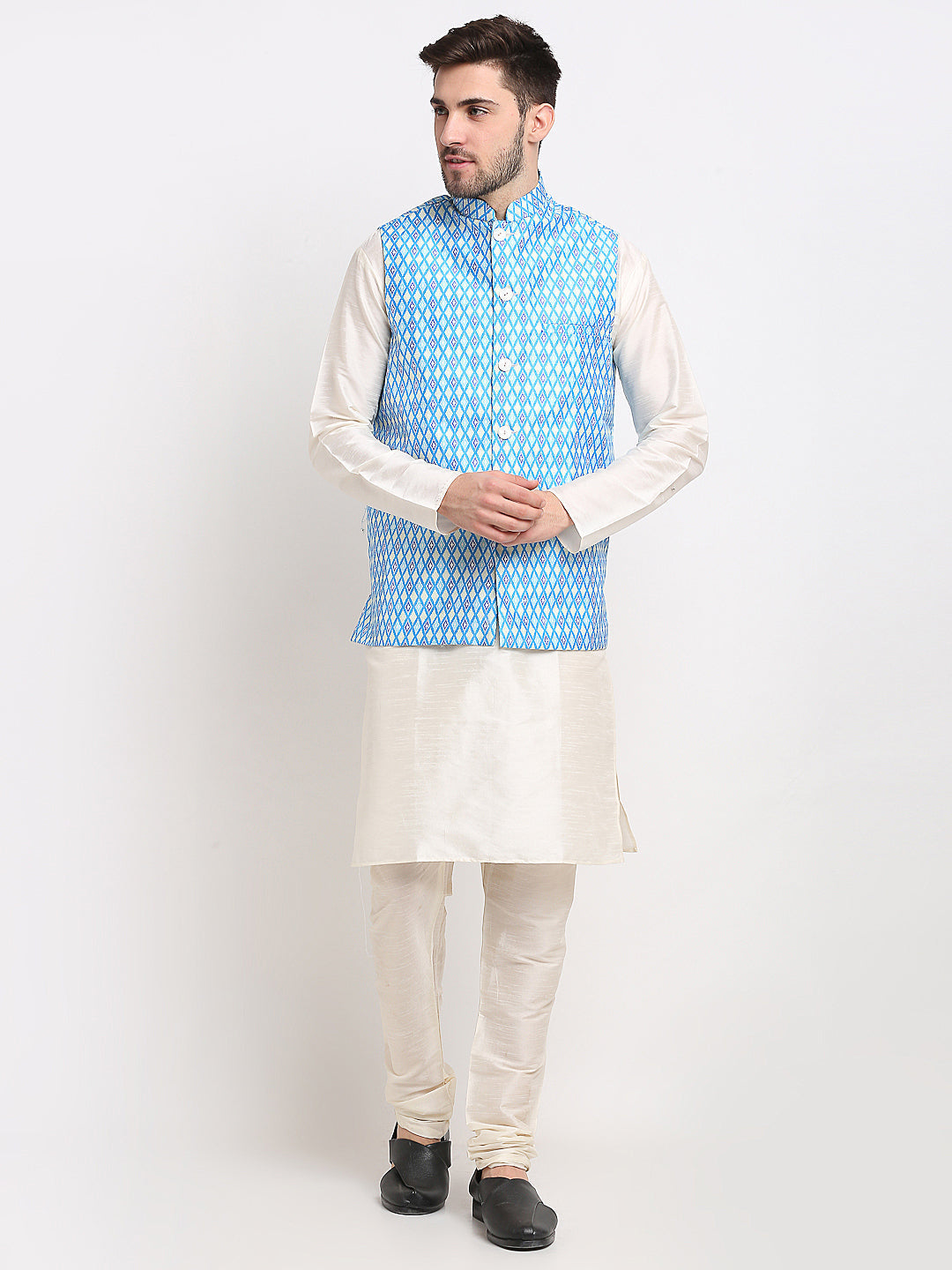 Jompers Men's Ikat Print Nehru Jacket & Kurta Pyjama - Distacart