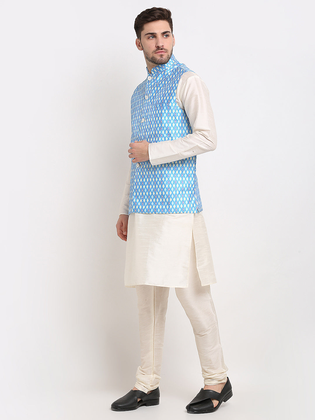 Jompers Men's Ikat Print Nehru Jacket & Kurta Pyjama - Distacart