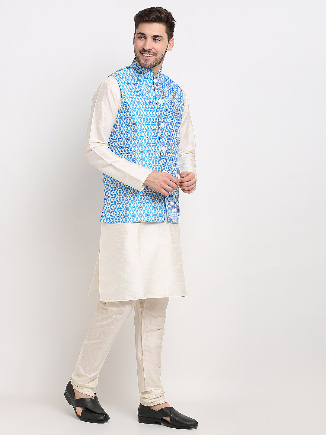 Jompers Men's Ikat Print Nehru Jacket & Kurta Pyjama - Distacart