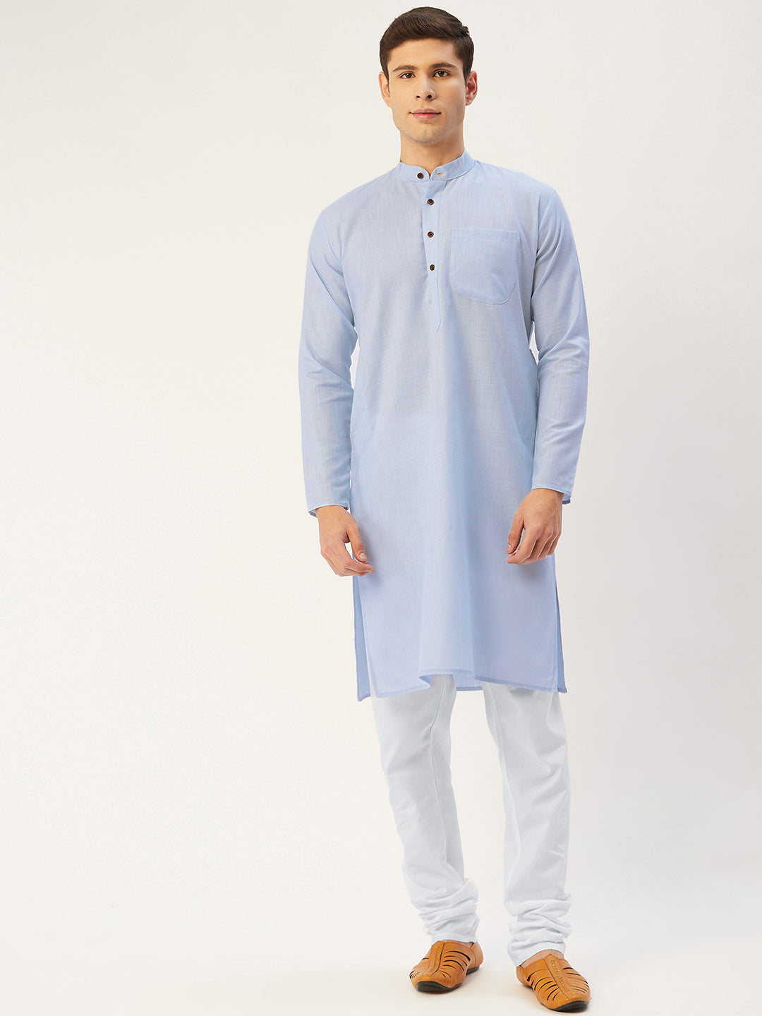 Jompers Men's Beautiful Blue Cotton Solid Kurta Only