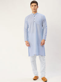 Thumbnail for Jompers Men's Beautiful Blue Cotton Solid Kurta Only
