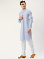 Thumbnail for Jompers Men's Beautiful Blue Cotton Solid Kurta Only