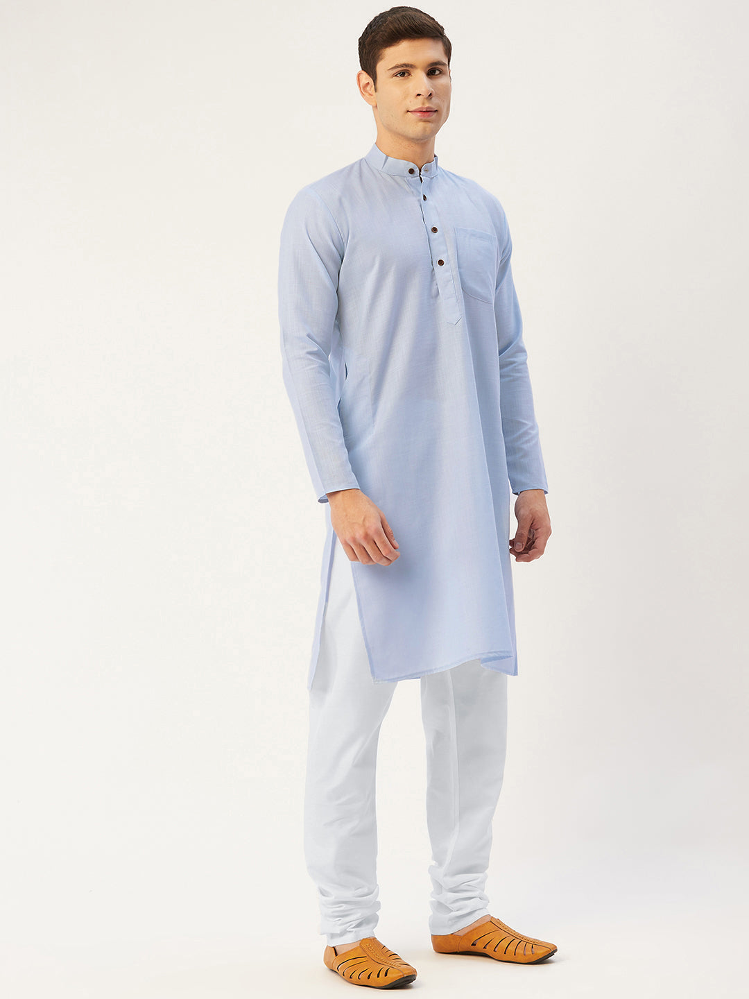 Jompers Men's Beautiful Blue Cotton Solid Kurta Only