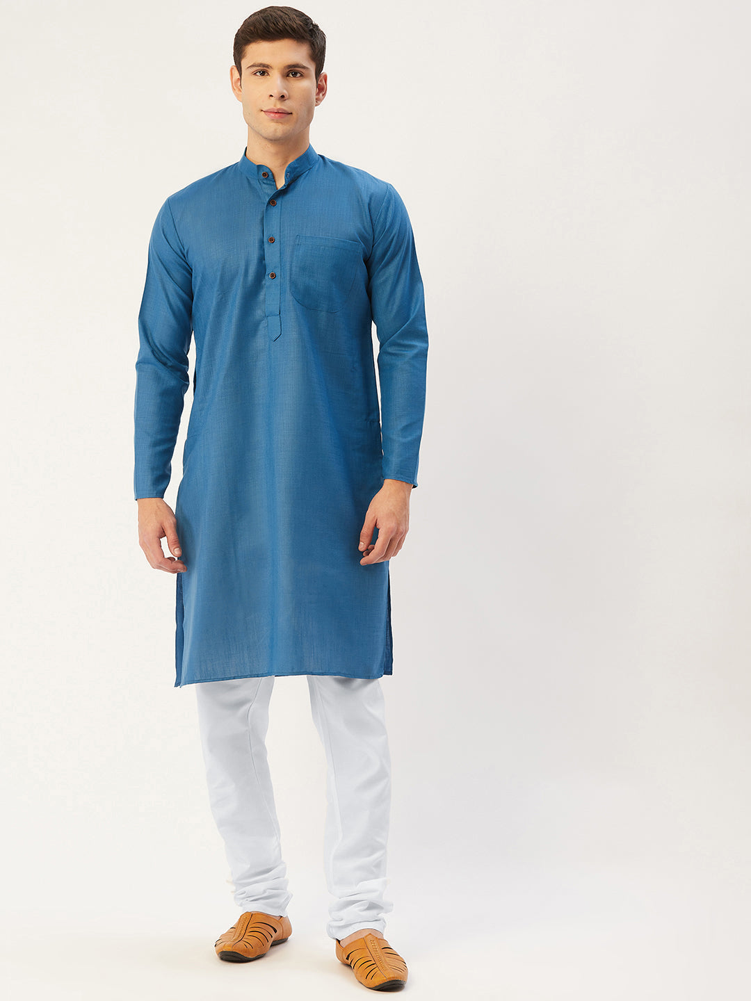 Jompers Men's peacock Cotton Solid Kurta Only