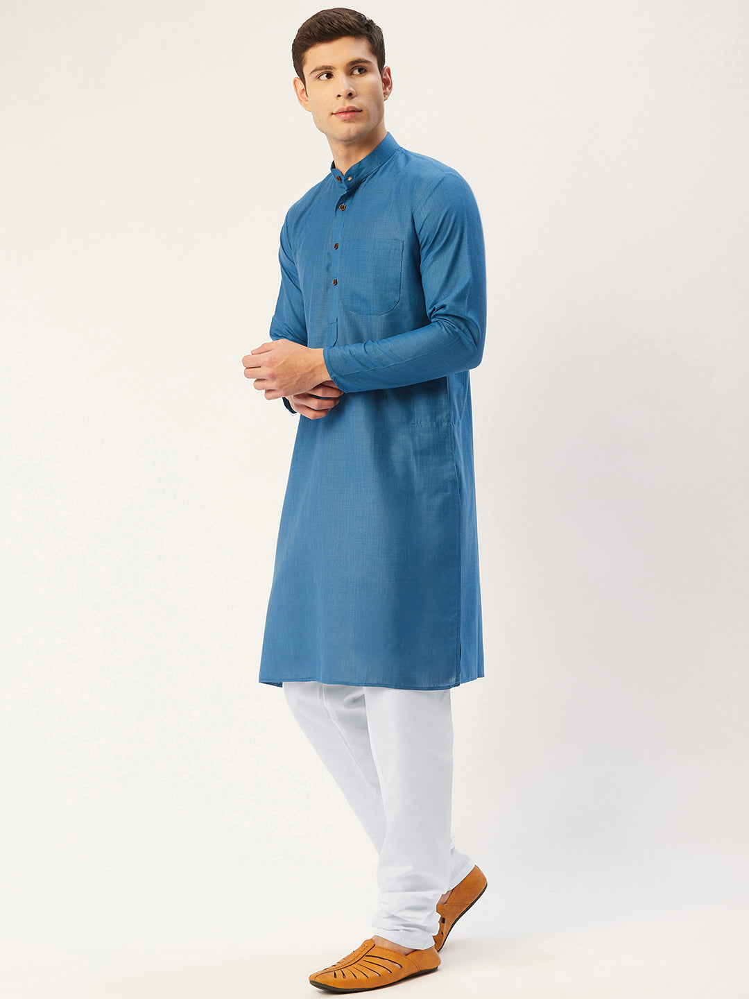 Jompers Men's peacock Cotton Solid Kurta Only