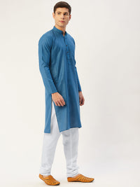 Thumbnail for Jompers Men's peacock Cotton Solid Kurta Only