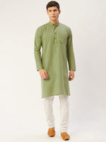 Thumbnail for Jompers Men's Pista Cotton Solid Kurta Only