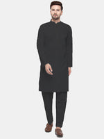 Thumbnail for Jompers Men's Black Solid Cotton Kurta Payjama Set