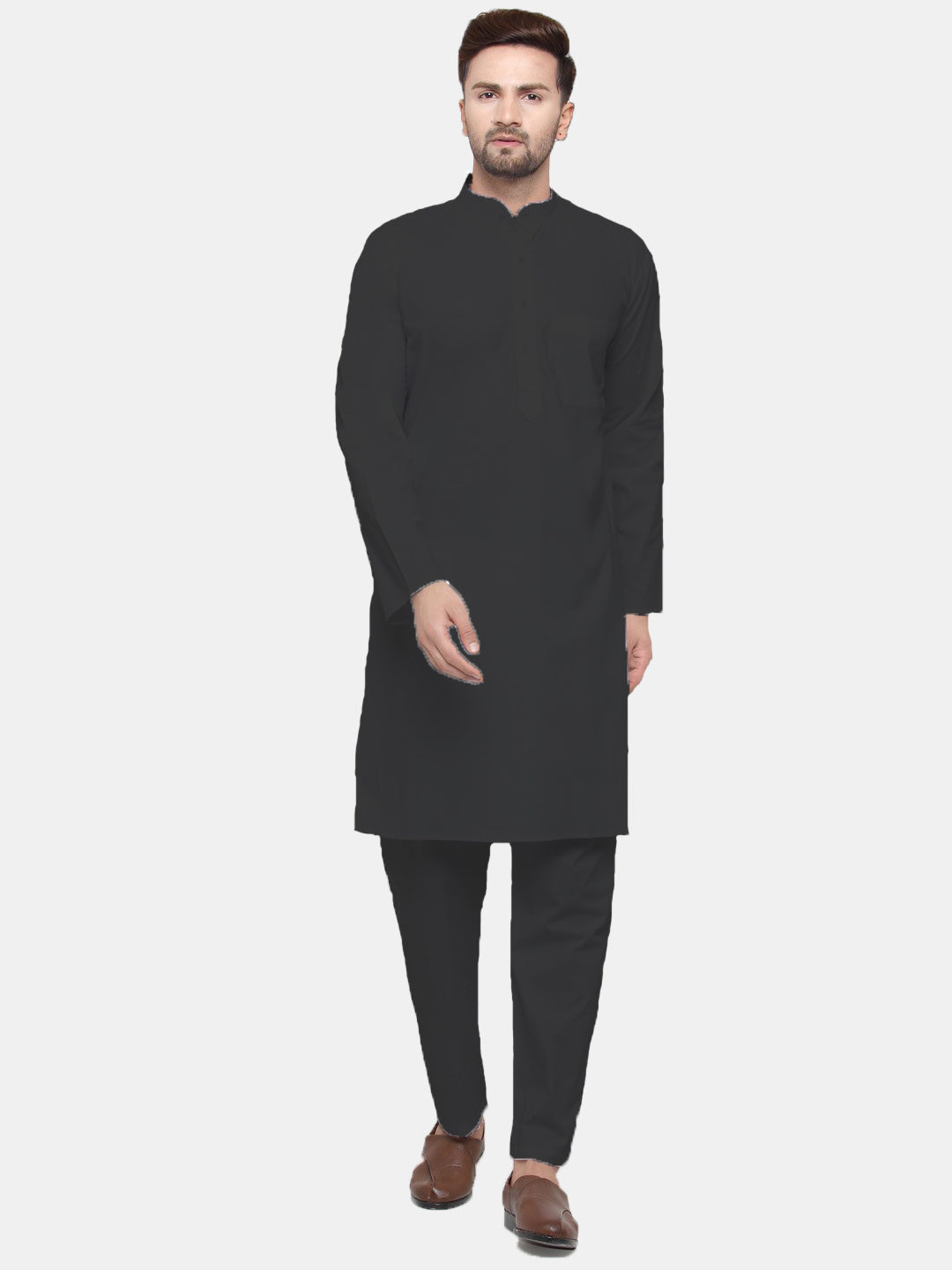 Jompers Men's Black Solid Cotton Kurta Only