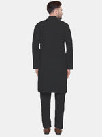 Thumbnail for Jompers Men's Black Solid Cotton Kurta Payjama Set