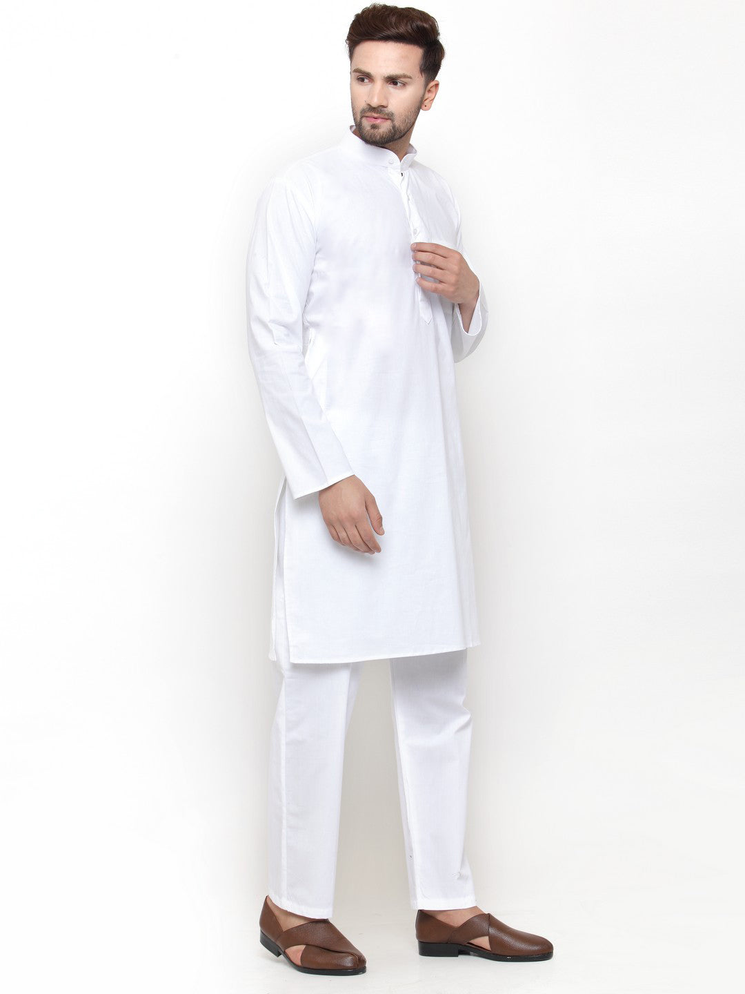 Jompers Men White Solid Kurta with Pyjamas - Distacart