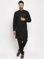 Thumbnail for Jompers Men Black Chikan Kurta with Churidar - Distacart