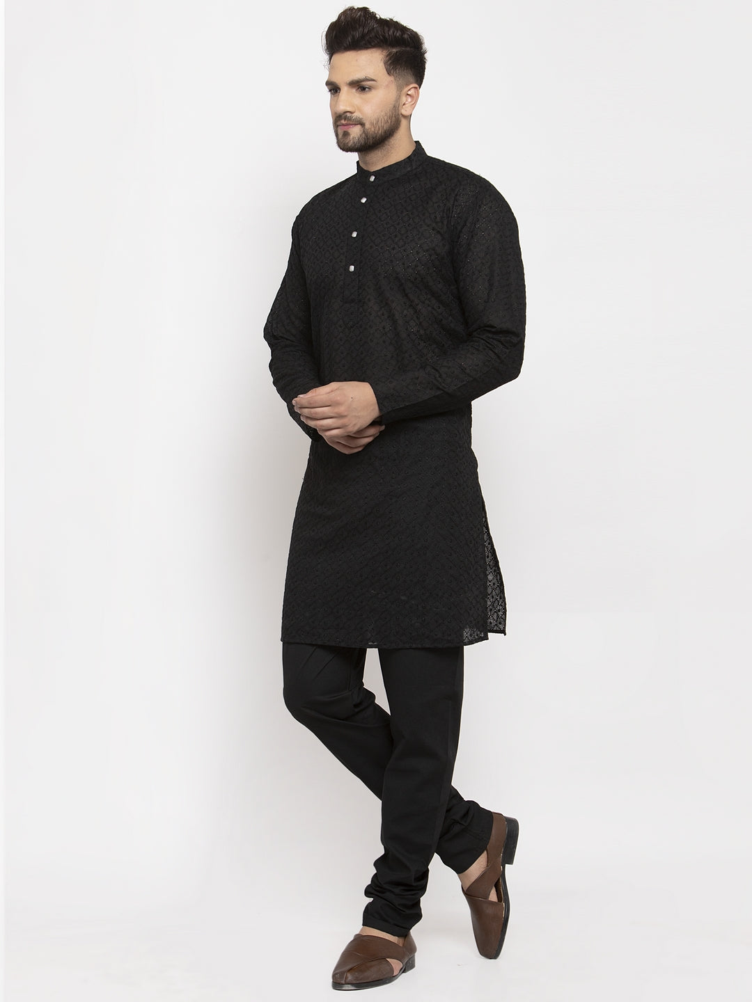 Jompers Men Black Chikan Kurta with Churidar - Distacart