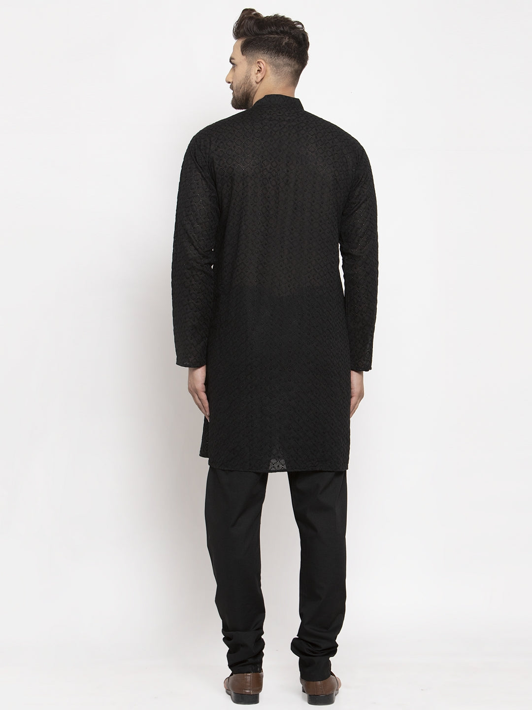 Jompers Men Black Chikan Kurta with Churidar - Distacart