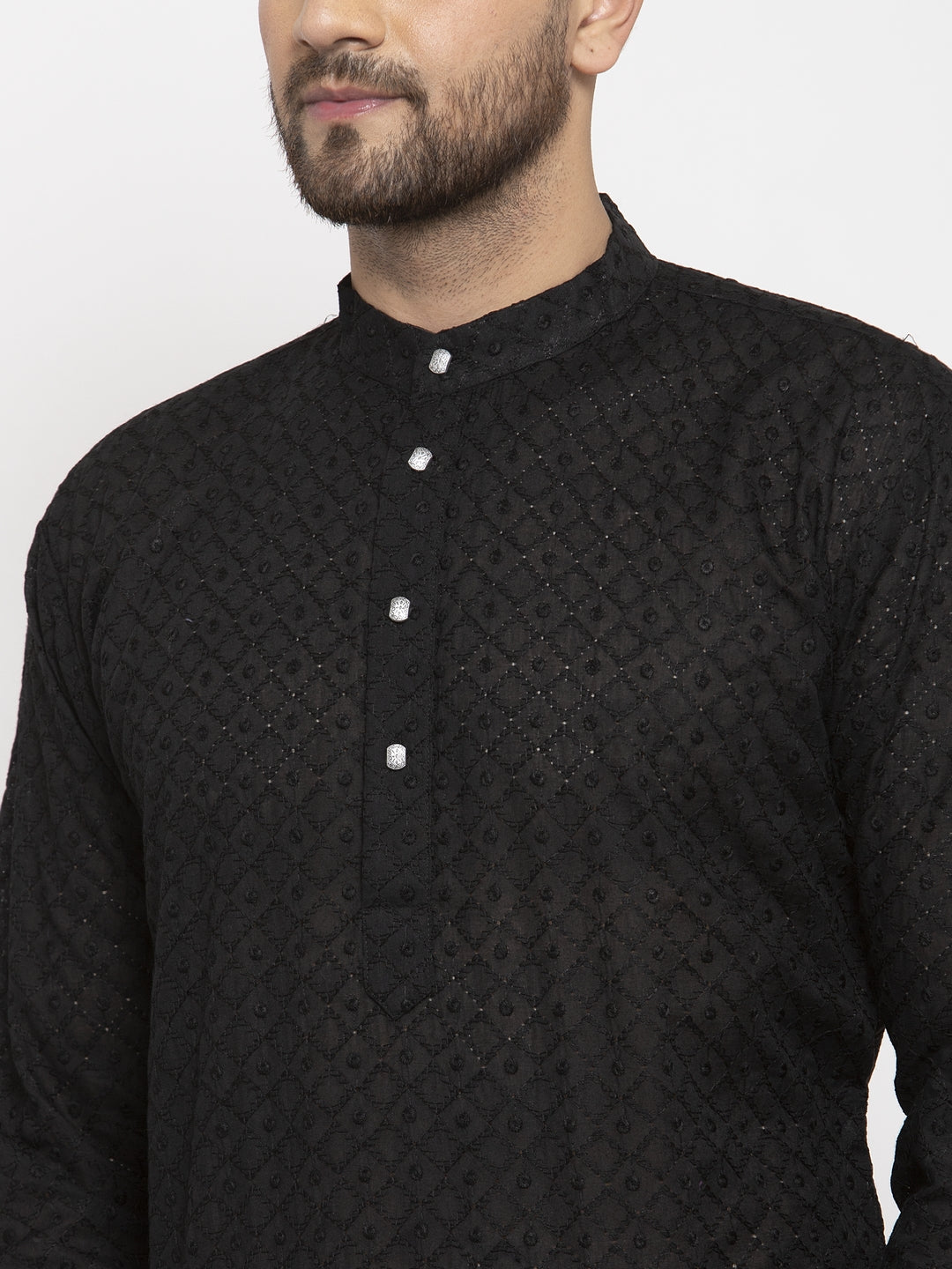 Jompers Men Black Chikan Kurta with Churidar - Distacart