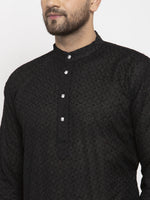 Thumbnail for Jompers Men Black Chikan Kurta with Churidar - Distacart