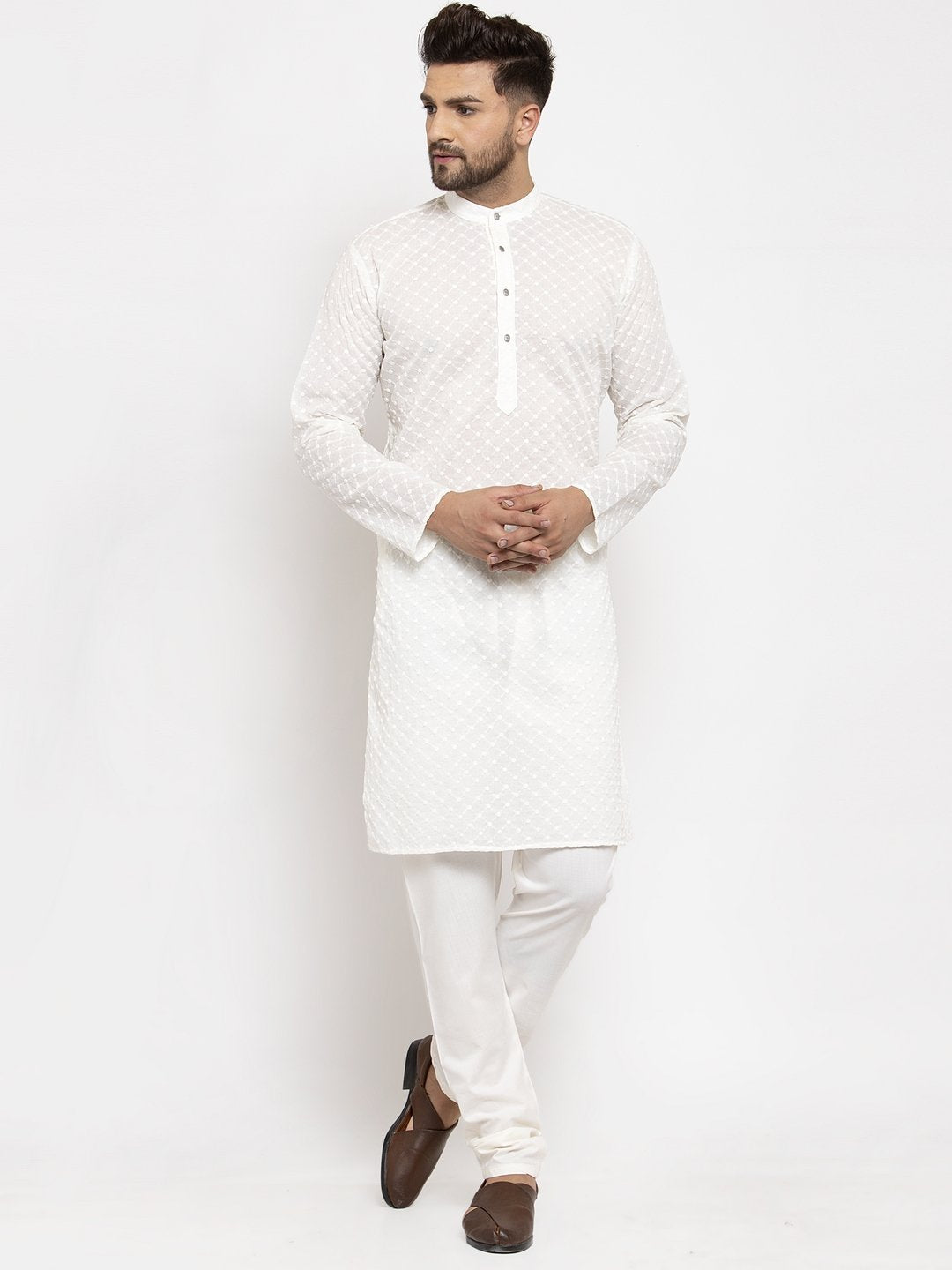 Jompers Men Cream Chikan Kurta Only - Distacart